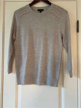 J. Crew Light greige Crewneck Sweater with Shoulder Embellishments. M